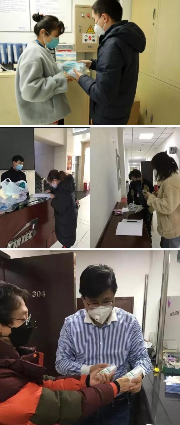 發(fā)放防護物資：口罩、手套、消毒液、洗手液